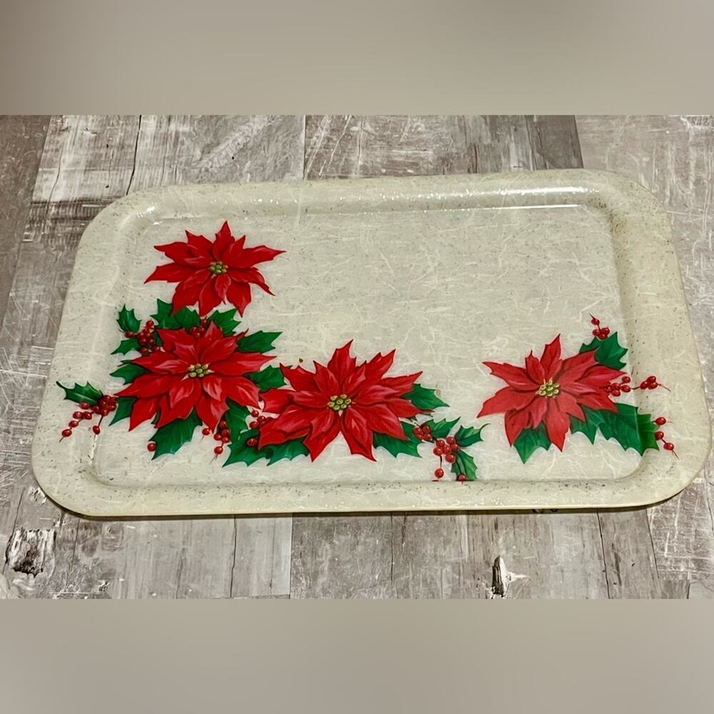 1960s vintage poinsettia serving tray